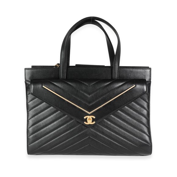 Chanel Black Lambskin Chevron Quilted Shopping Bag - Picture 1 of 5